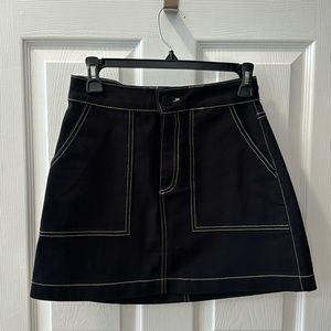 NWOT ZARA black high waisted mini skirt w white stitching size small